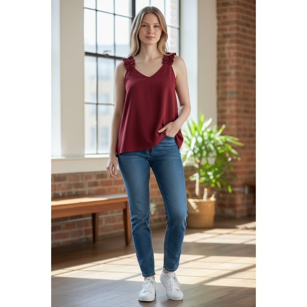 Elegant Burgundy Ruffle Top‎